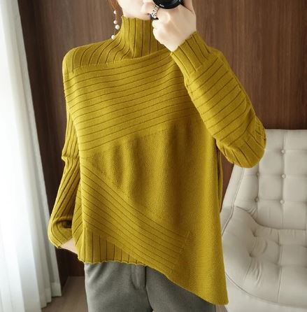 Drune | Sweater - Gemütlicher asymmetrischer Ripp-Turtleneck-Pullover