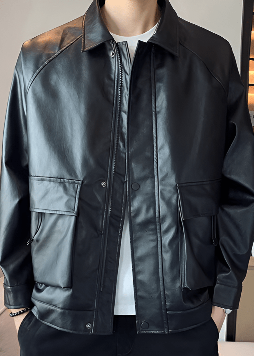 Drune | Leder Utility Jacke - Modern Edge - Bequeme Passform - Streetwear Stil