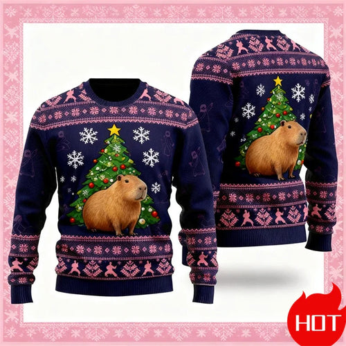 Drune | Weihnachts-Pullover - 3D Capybara Design, Warm Komfort & Fröhlicher Festlicher Stil