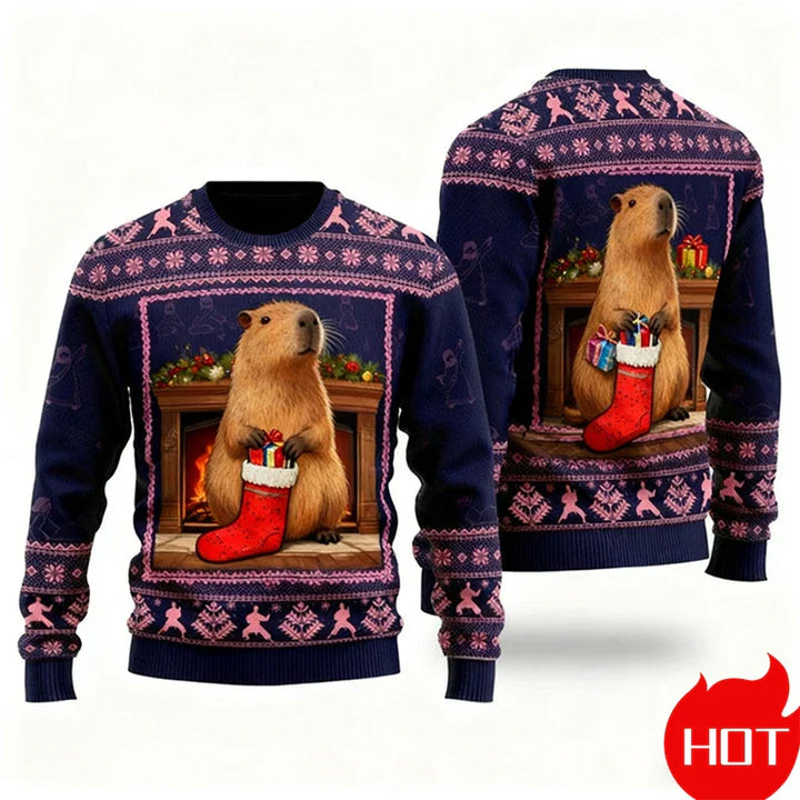Drune | Weihnachts-Pullover - 3D Capybara Design, Warm Komfort & Fröhlicher Festlicher Stil