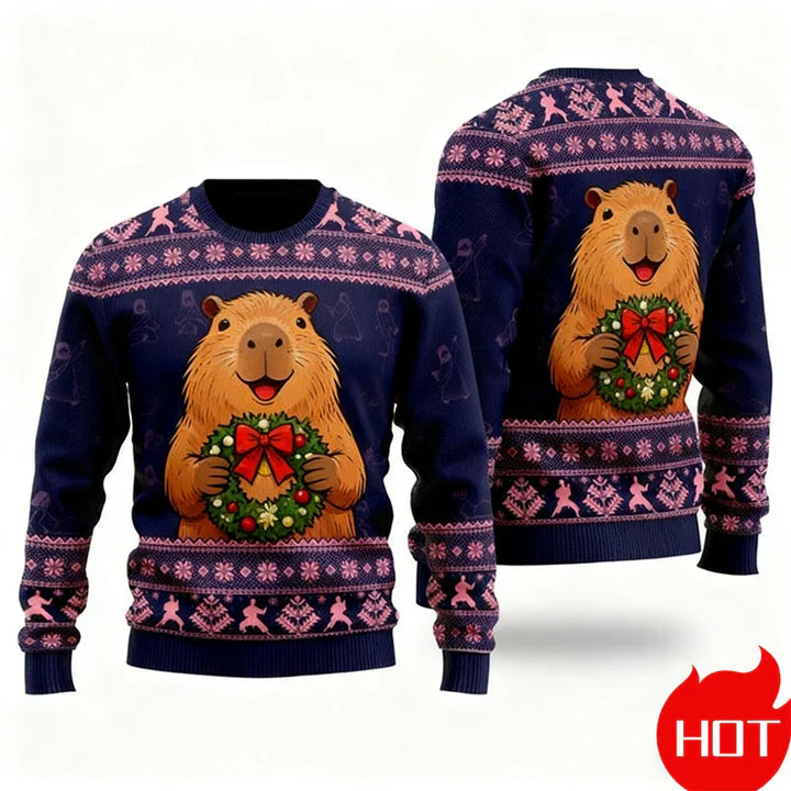 Drune | Weihnachts-Pullover - 3D Capybara Design, Warm Komfort & Fröhlicher Festlicher Stil