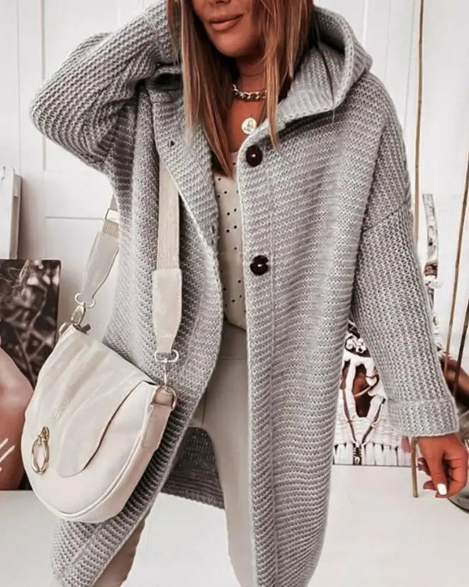 Drune | Strick Kapuzenpullover Cardigan mit Knöpfen
