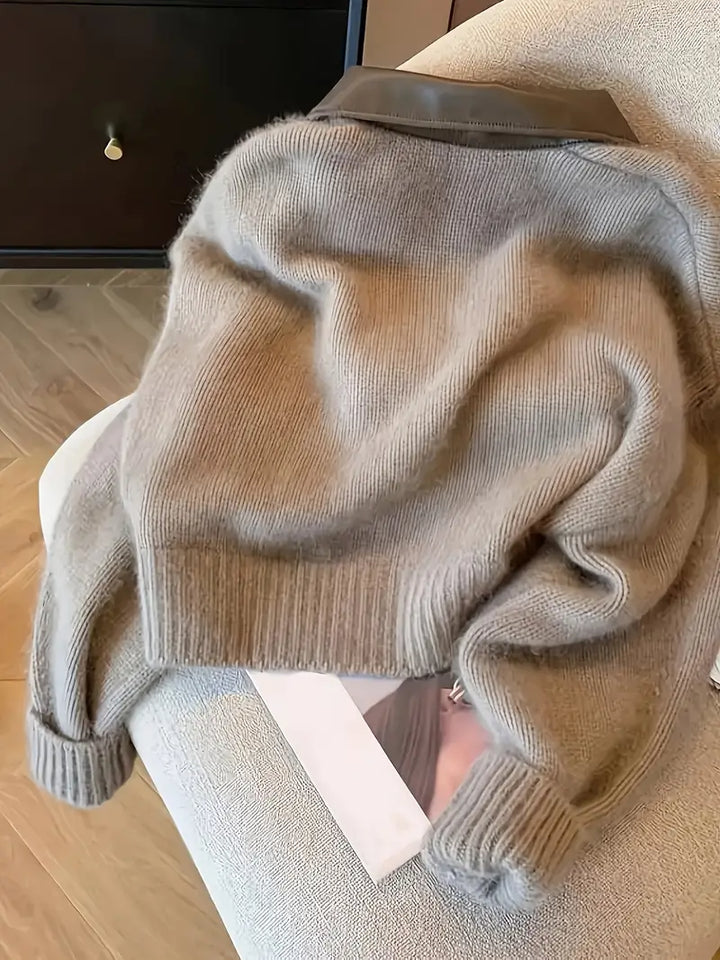 Drune | Reißverschluss Hellbraun mit Kragen Gestrickter Damen