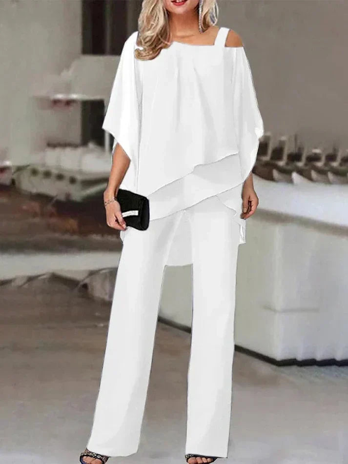 Drune | Gestufte Chiffonbluse & Weit Geschnittene Hose Für Damen