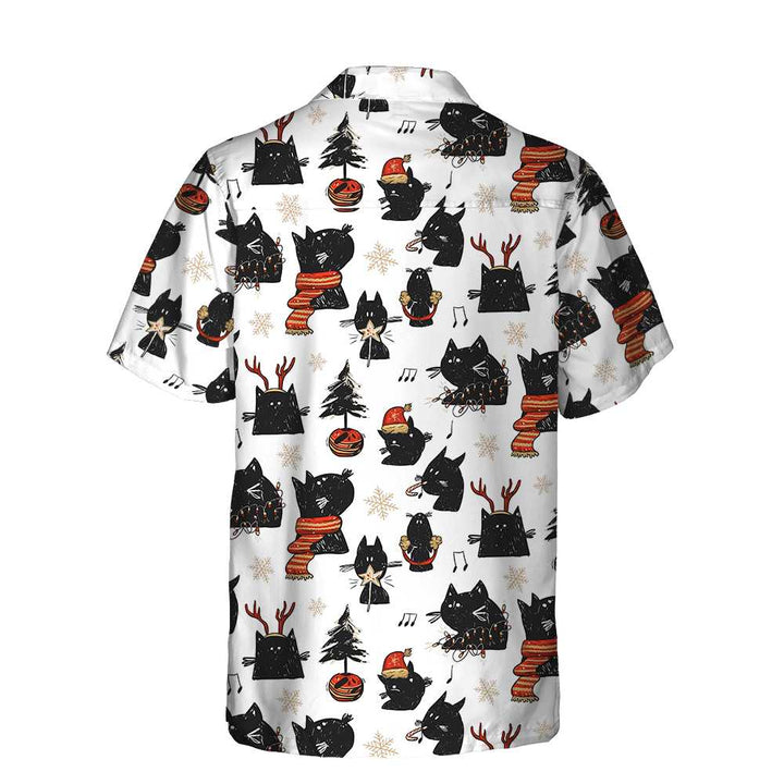 Drune | Cartoon Schwarz Katze Frohe Weihnachten Hawaiian Shirt, Lustiges Weihnachtskatze Shirt, Beste Weihnachtsgeschenkidee