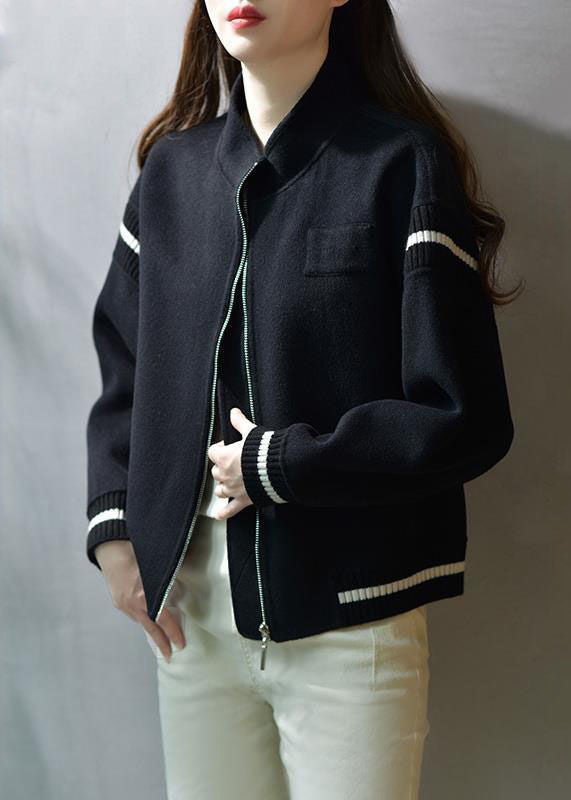 Drune | Grüne Stehkragen Zip Up Patchwork Wolle Mäntel