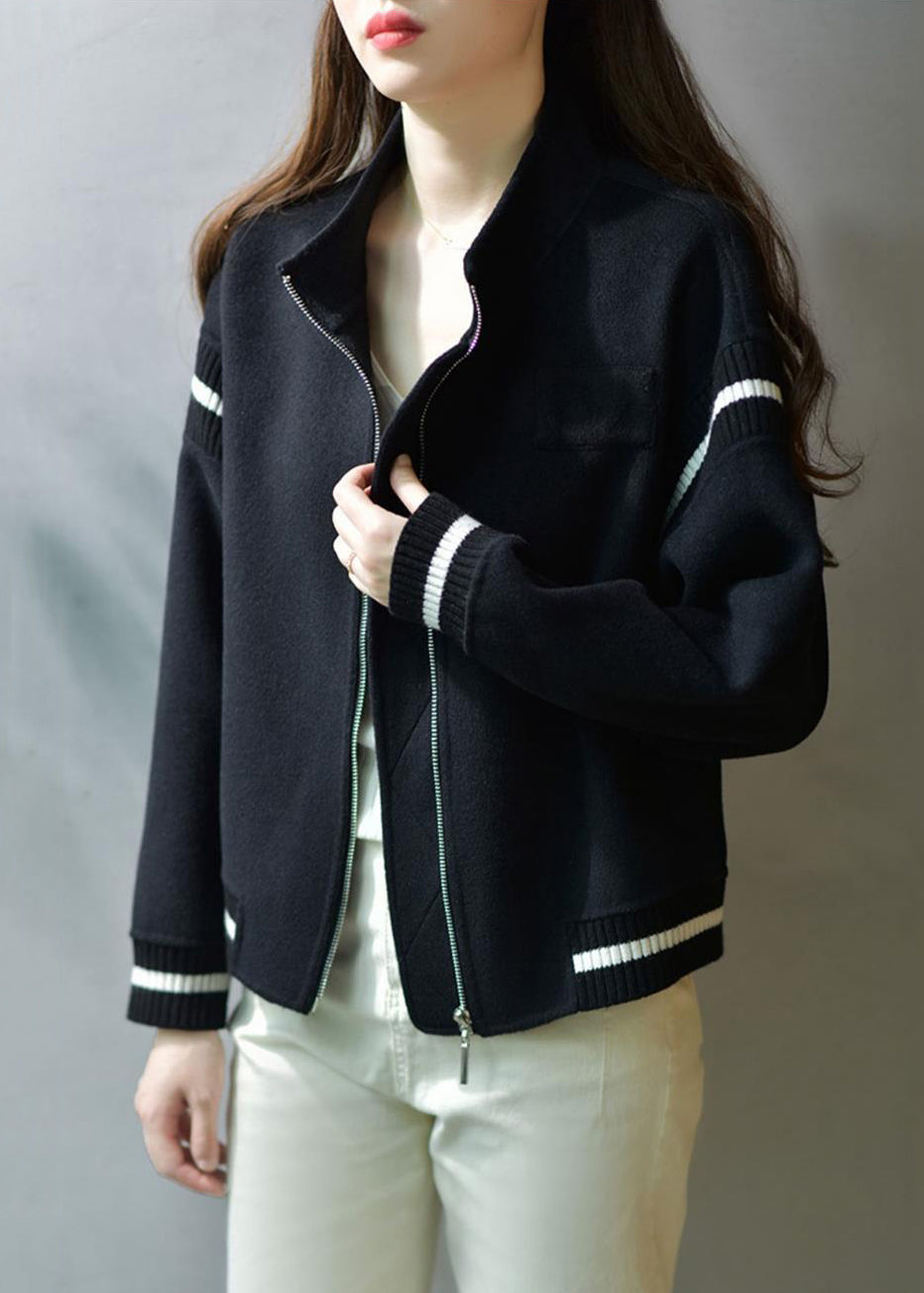 Drune | Grüne Stehkragen Zip Up Patchwork Wolle Mäntel
