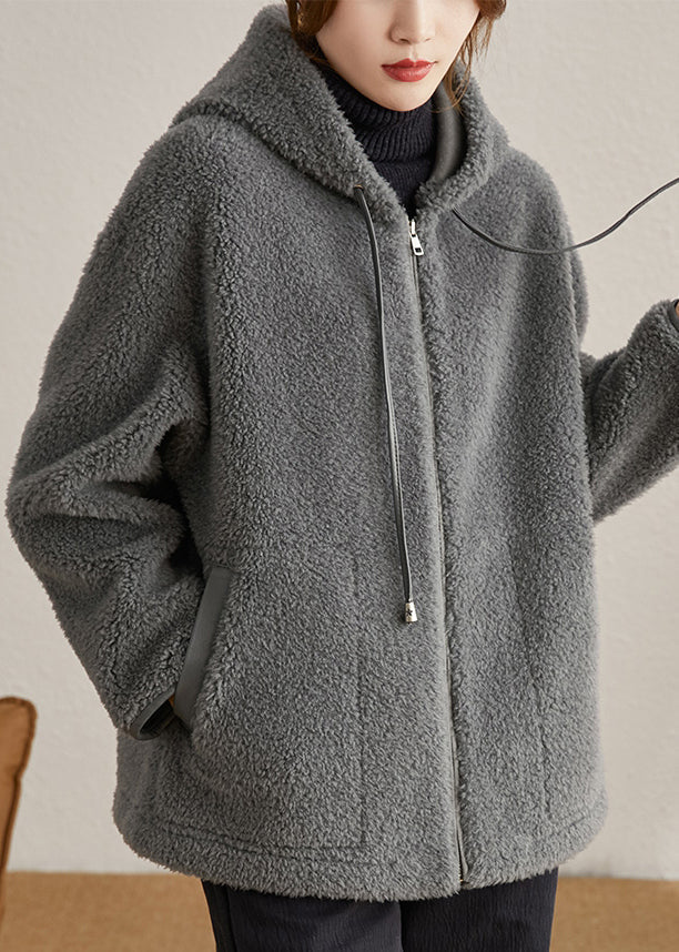 Drune | Grauer Gesteppter Mantel mit Kapuze und Taschen