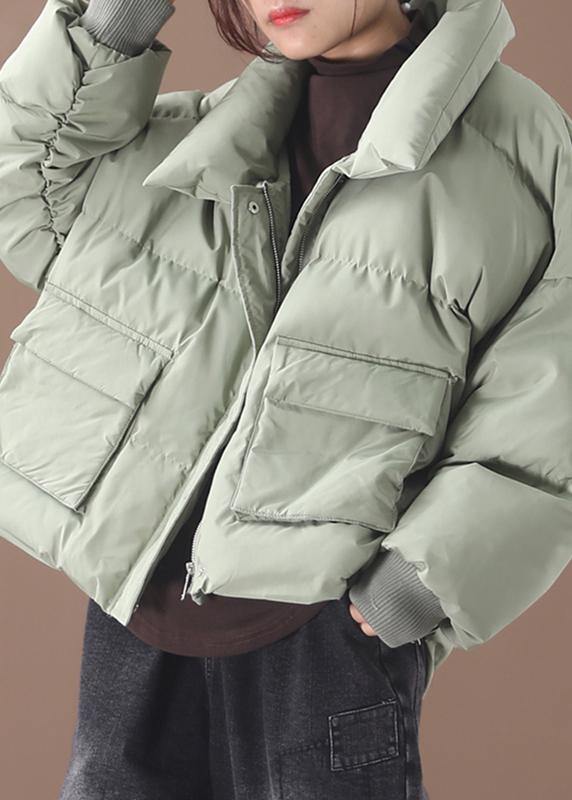 Drune | grünes Daunenmantel Winter trendy Plus-Size Daunenjacke zwei Taschen Stehkragen Jacken