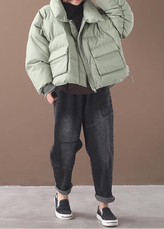 Drune | grünes Daunenmantel Winter trendy Plus-Size Daunenjacke zwei Taschen Stehkragen Jacken