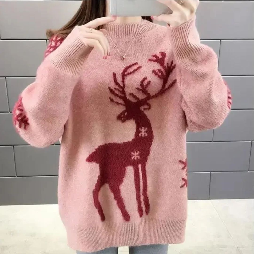 Drune | Weihnachtspullover Damen mit festlichem Druck, warmem Baumwollmix für Winter- und Weihnachtsfeste