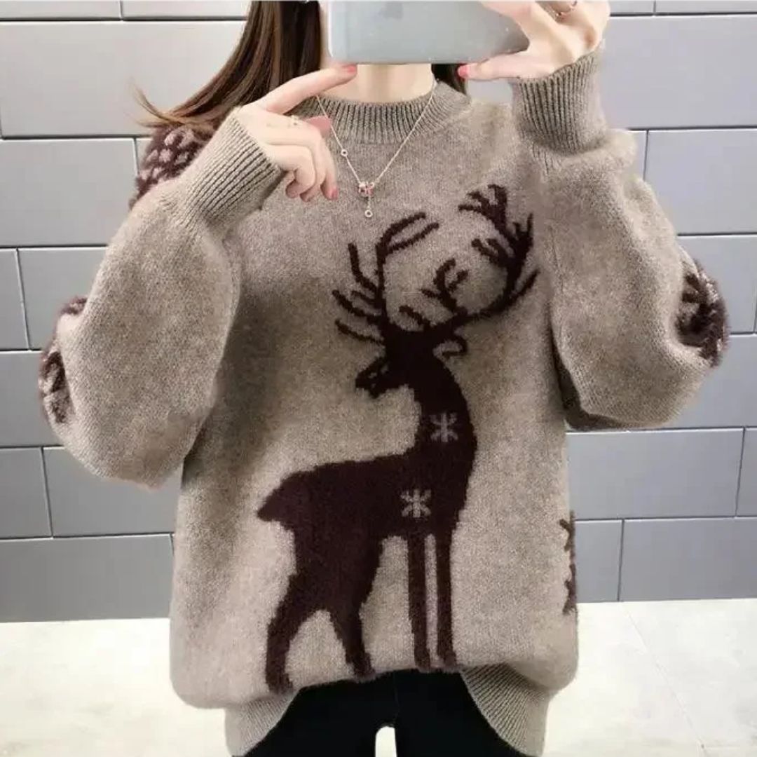 Drune | Weihnachtspullover Damen mit festlichem Druck, warmem Baumwollmix für Winter- und Weihnachtsfeste