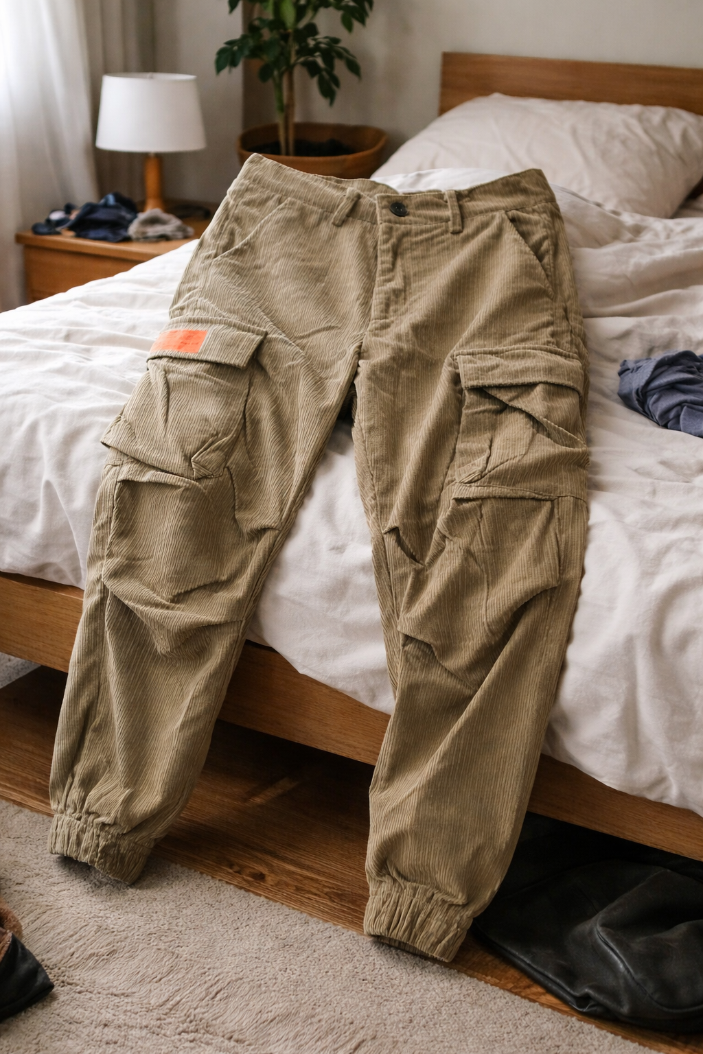 Drune Herren Cargo Jogger Cord mit Taschen Bündchen
