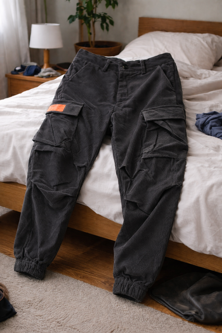 Drune Herren Cargo Jogger Cord mit Taschen Bündchen