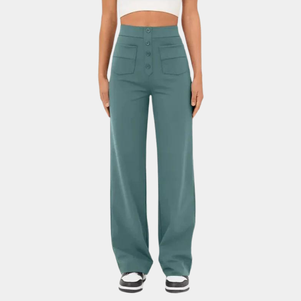 Drune | Schlaghose High Waist - Weite Beinform mit Zierknöpfen & Fronttaschen für Retro-Look