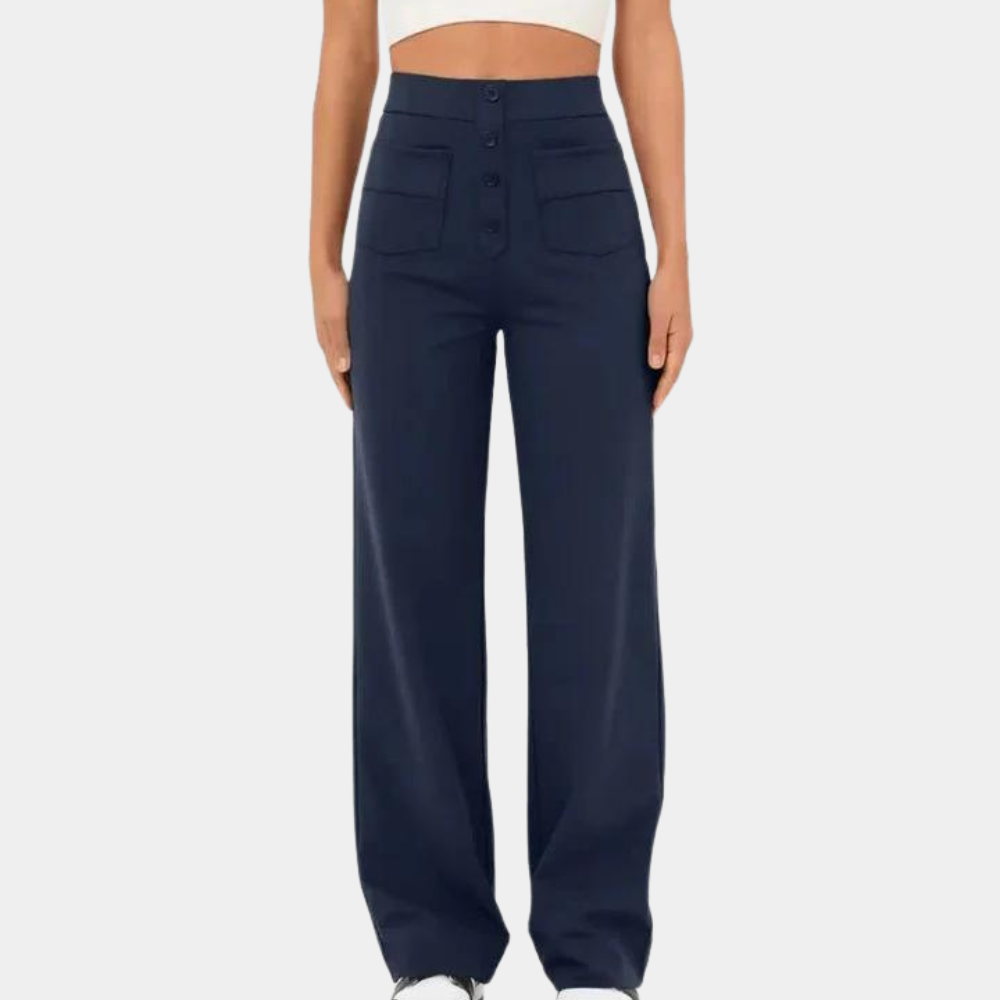 Drune | Schlaghose High Waist - Weite Beinform mit Zierknöpfen & Fronttaschen für Retro-Look