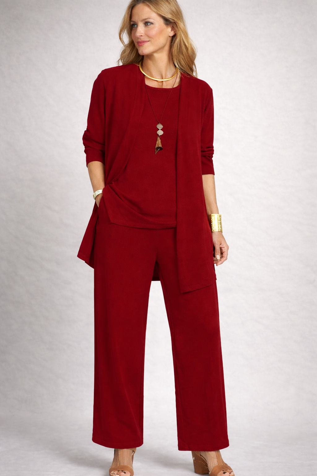 Drune | Damen 3-Teiliges Set mit Cardigan und Weiter Hose