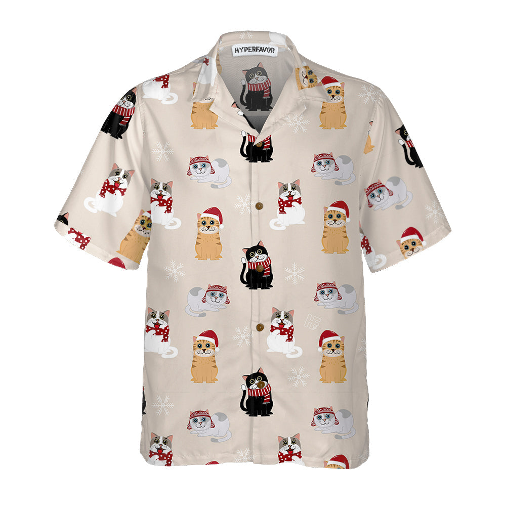 Drune | Katze mit Santa Claus Hut Hawaiihemd, Weihnachtskatze Shirt, Bestes Weihnachtsgeschenk