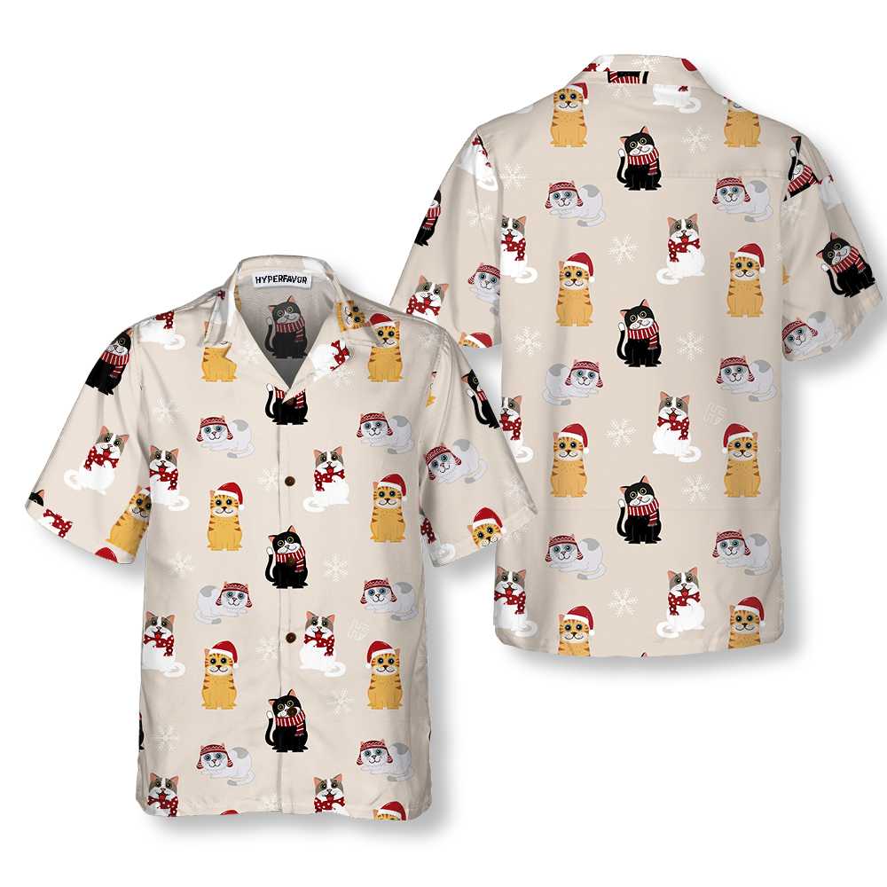Drune | Katze mit Santa Claus Hut Hawaiihemd, Weihnachtskatze Shirt, Bestes Weihnachtsgeschenk