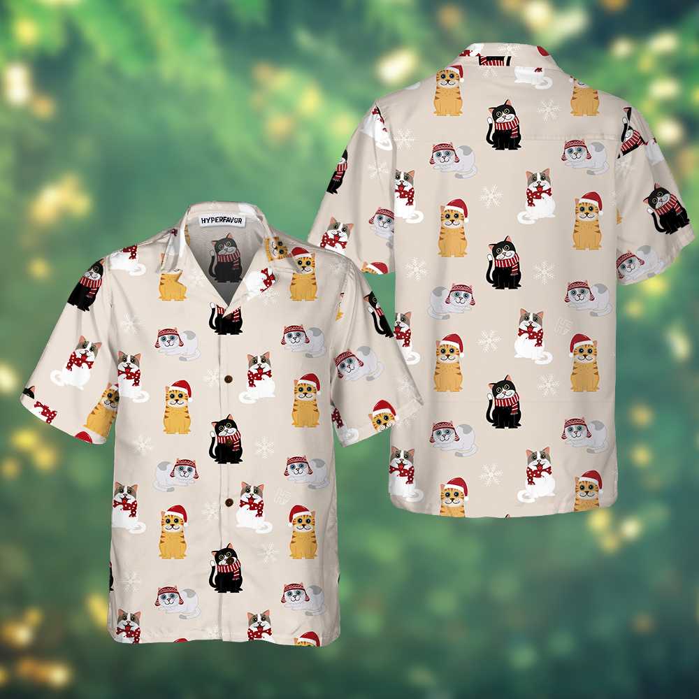 Drune | Katze mit Santa Claus Hut Hawaiihemd, Weihnachtskatze Shirt, Bestes Weihnachtsgeschenk