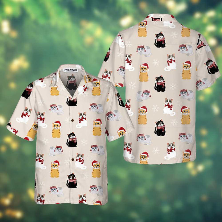 Drune | Katze mit Santa Claus Hut Hawaiihemd, Weihnachtskatze Shirt, Bestes Weihnachtsgeschenk