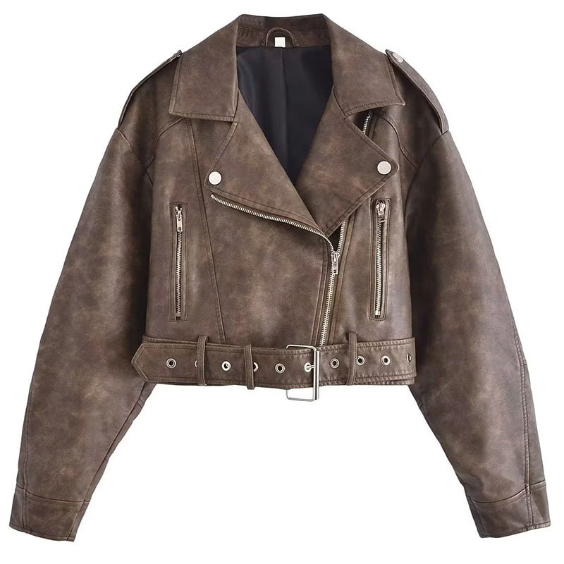 Drune | Elegante Kunstlederjacke mit Gürtel