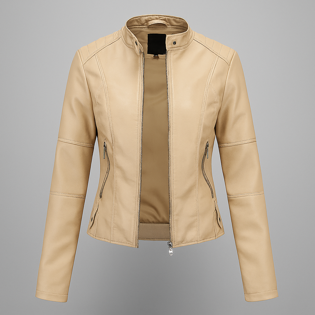 Drune | Tailliertes rotes Leder-Motorradjacke für Damen