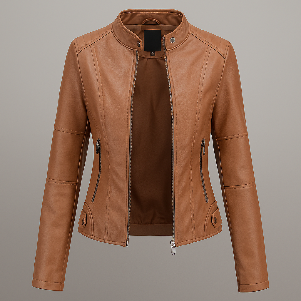 Drune | Tailliertes rotes Leder-Motorradjacke für Damen