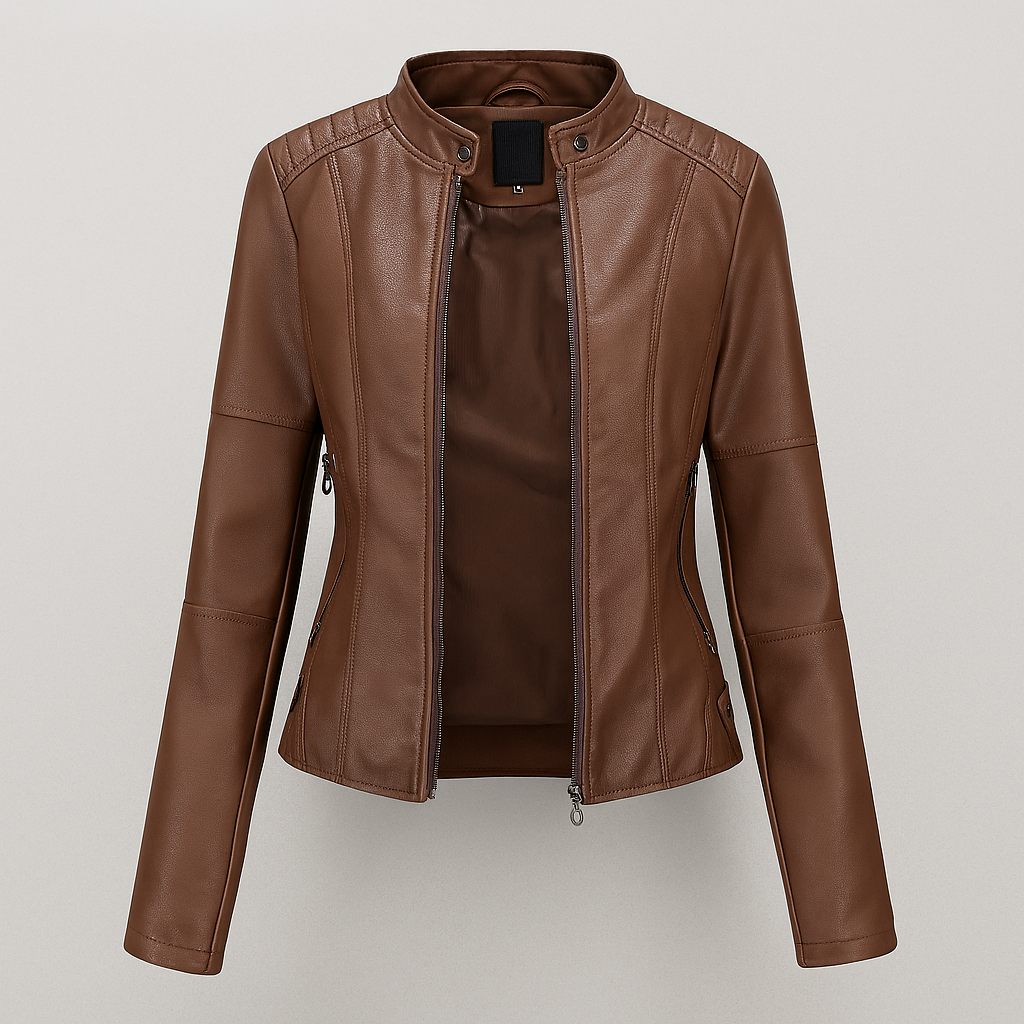 Drune | Tailliertes rotes Leder-Motorradjacke für Damen