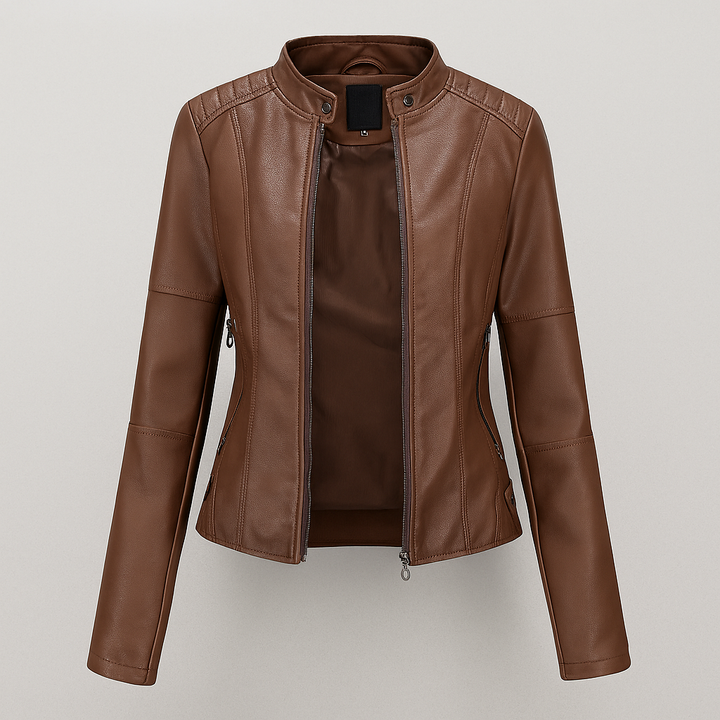 Drune | Tailliertes rotes Leder-Motorradjacke für Damen
