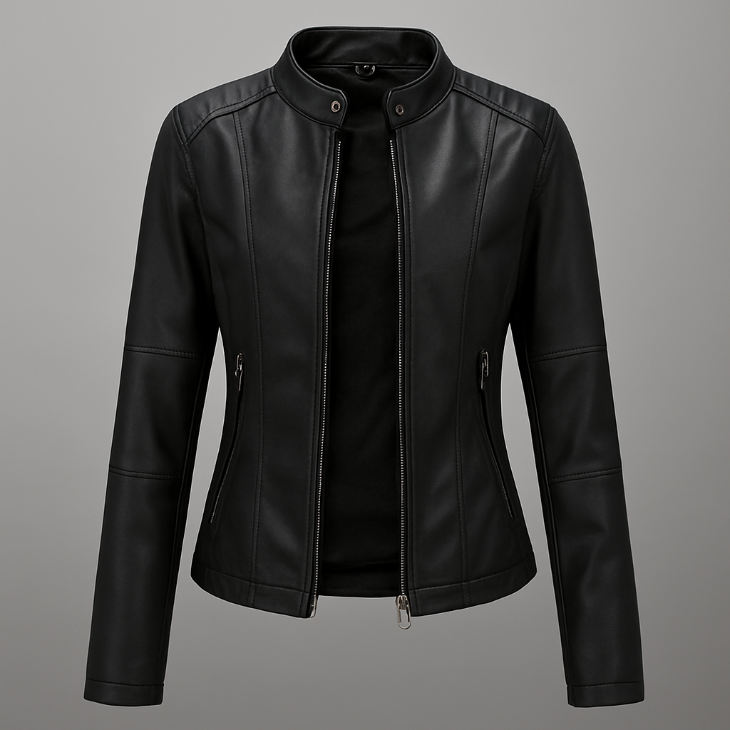 Drune | Tailliertes rotes Leder-Motorradjacke für Damen