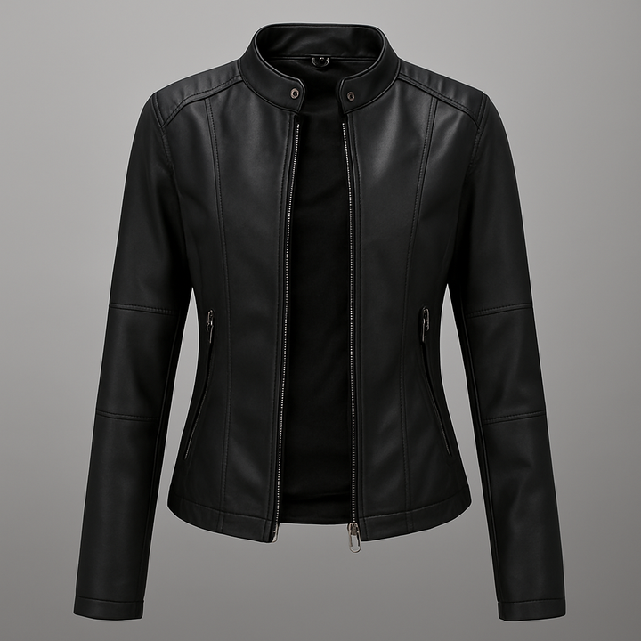 Drune | Tailliertes rotes Leder-Motorradjacke für Damen