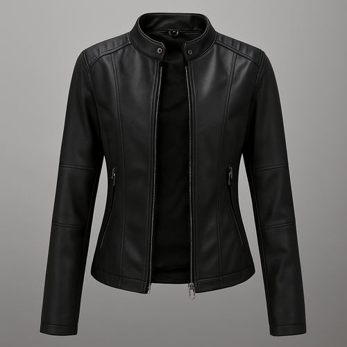 Drune | Tailliertes rotes Leder-Motorradjacke für Damen