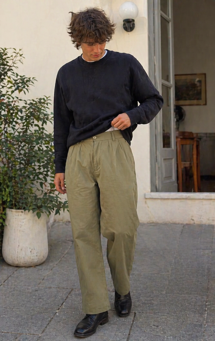 DruneHerren Hose Leinenoptik Gerade Passform Sommer