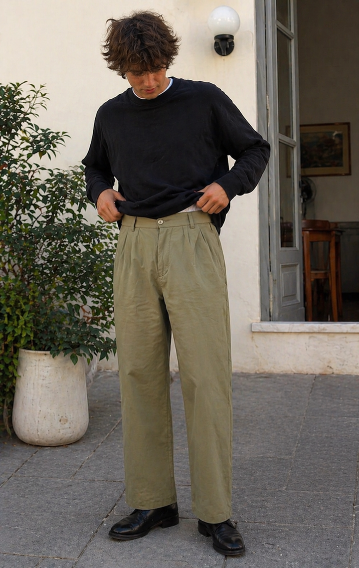 DruneHerren Hose Leinenoptik Gerade Passform Sommer