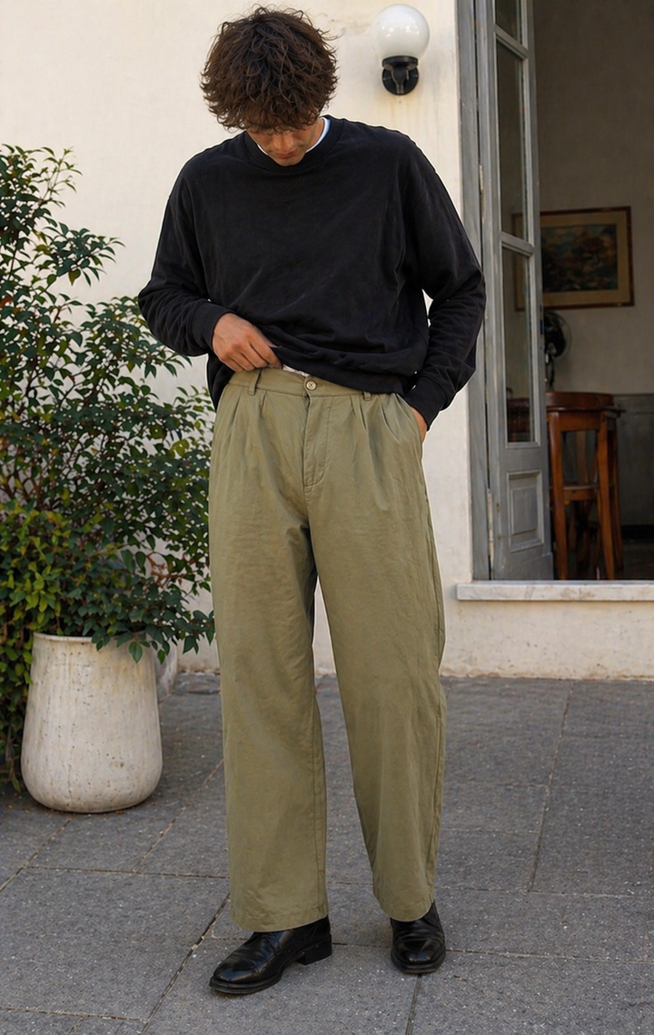 DruneHerren Hose Leinenoptik Gerade Passform Sommer