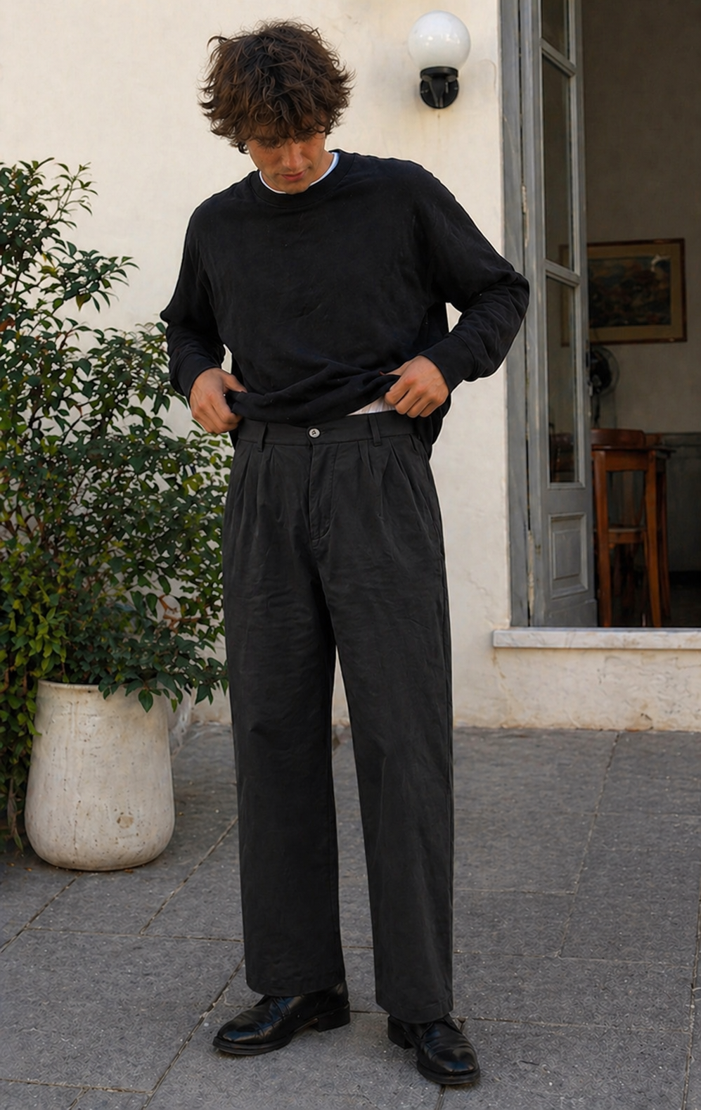 DruneHerren Hose Leinenoptik Gerade Passform Sommer
