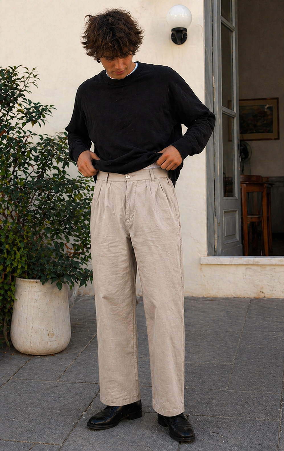 DruneHerren Hose Leinenoptik Gerade Passform Sommer