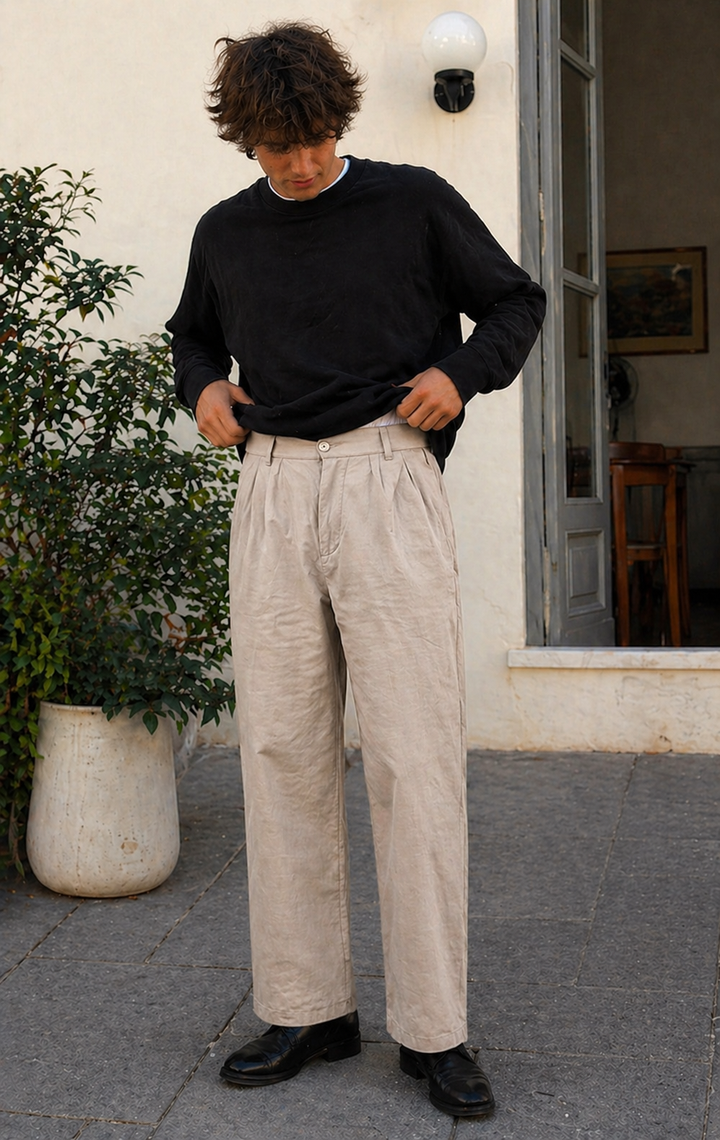 DruneHerren Hose Leinenoptik Gerade Passform Sommer
