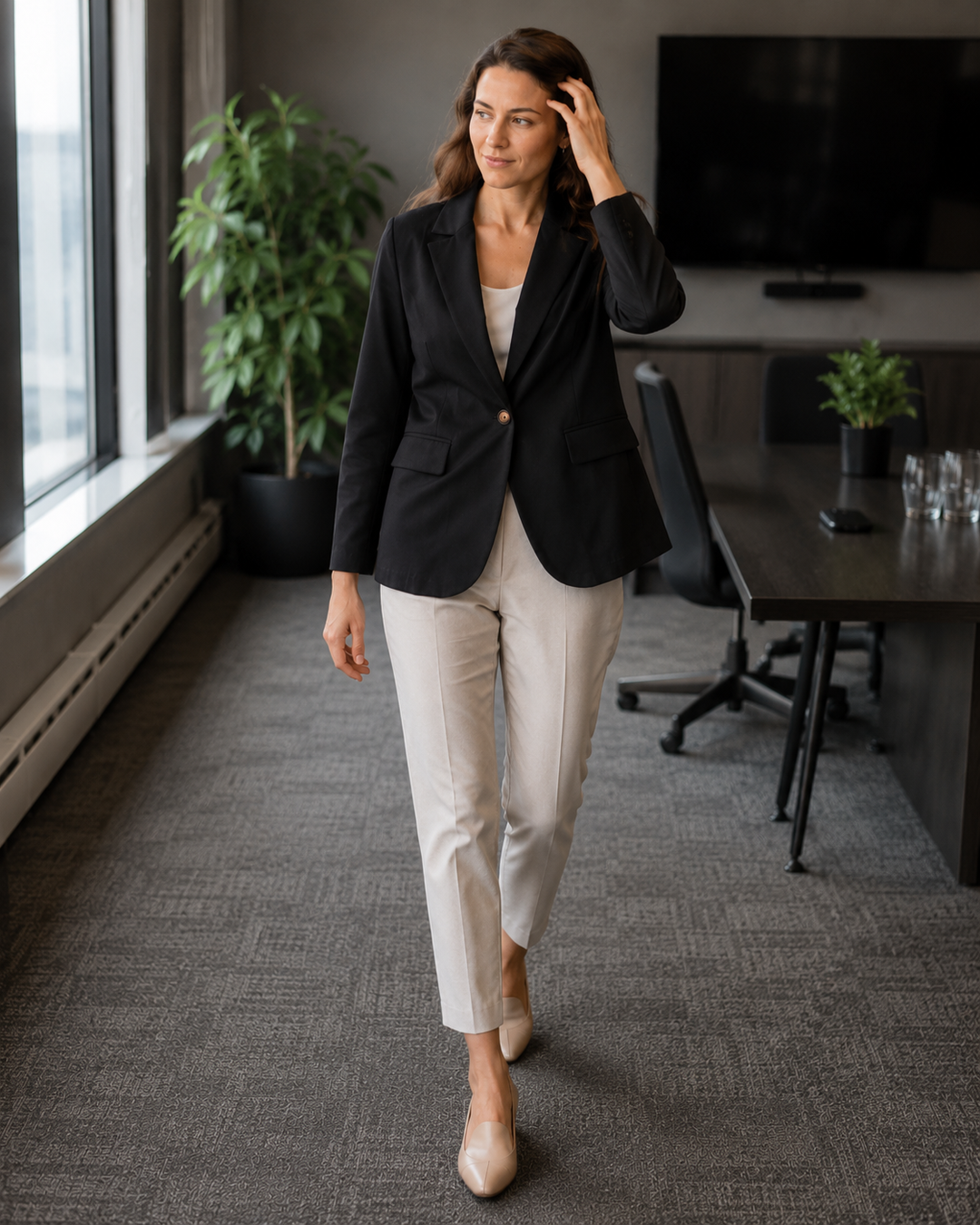 Damen modernes Blazer-Outfit mit elegantem Schnitt und klassischen Details Drune