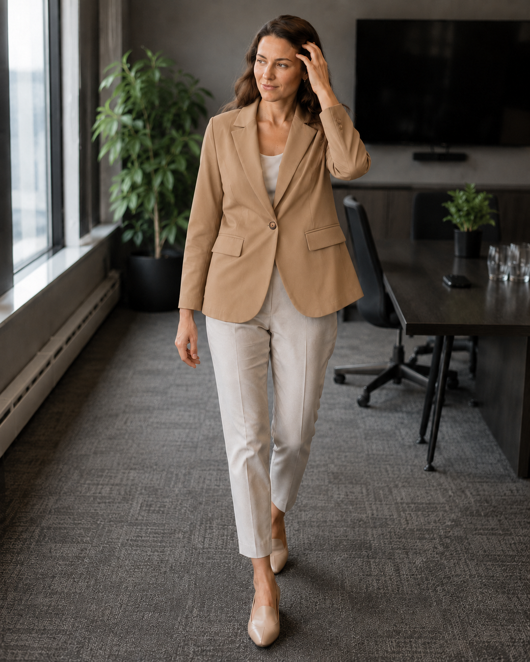 Damen modernes Blazer-Outfit mit elegantem Schnitt und klassischen Details Drune