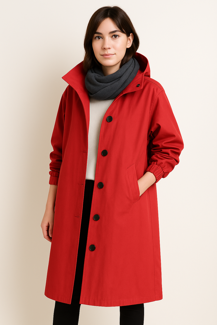 Drune | Langer Damen Trenchcoat mit Kapuze