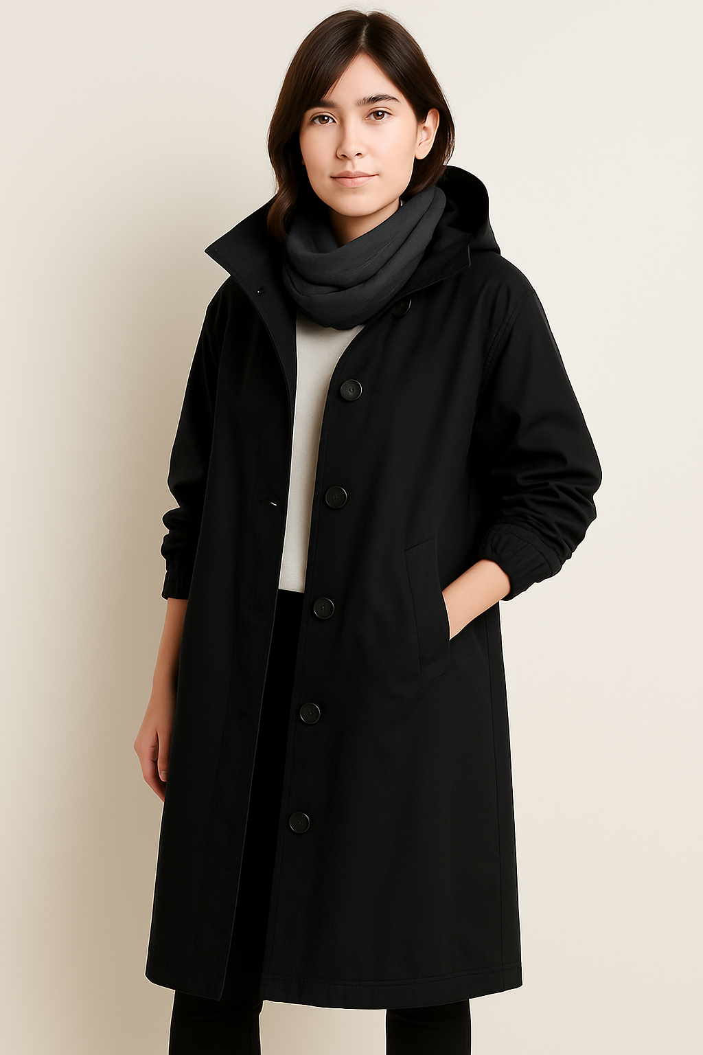 Drune | Langer Damen Trenchcoat mit Kapuze