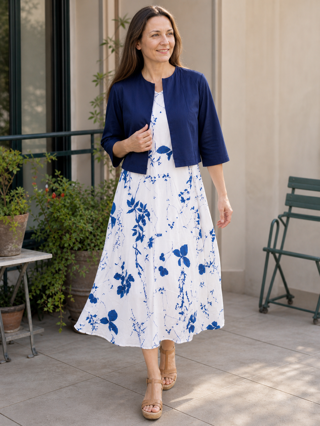 Drune | Elegante Zweiteilige Blumenkleid-Set mit Einfarbigem Crop-Top und Rundhalskleid
