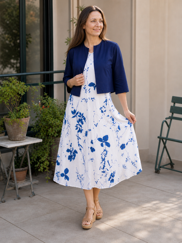 Drune | Elegante Zweiteilige Blumenkleid-Set mit Einfarbigem Crop-Top und Rundhalskleid