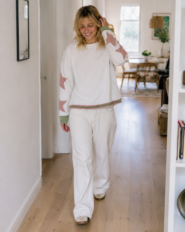 Drune Damen Lockeres Rundhals-Sweatshirt mit Sternen