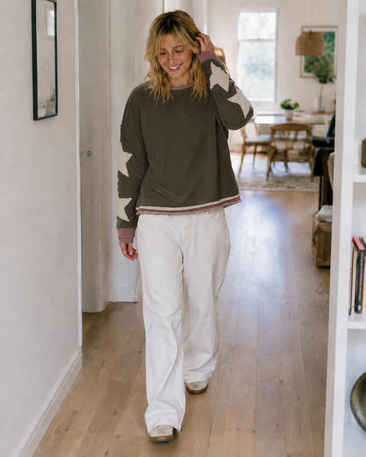 Drune Damen Lockeres Rundhals-Sweatshirt mit Sternen