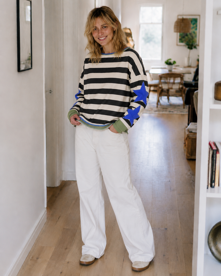 Drune Damen Lockeres Rundhals-Sweatshirt mit Sternen