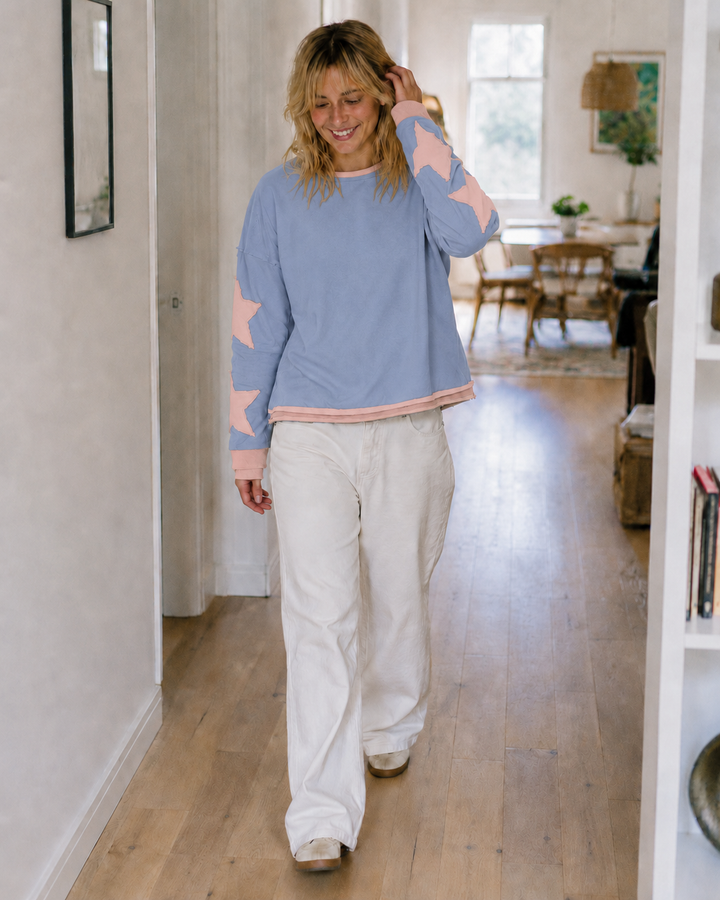 Drune Damen Lockeres Rundhals-Sweatshirt mit Sternen