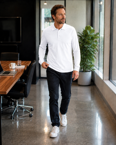 Drune Herren Langarm-Polo mit Knopfleiste